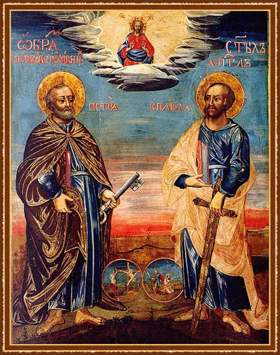 Старинная гиф икона со святыми Петром и Павлом.