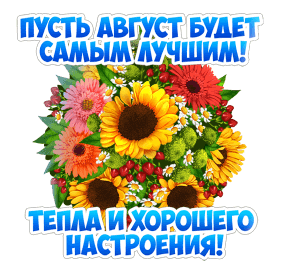 Гиф стикер пусть август будет самым лучшим! Тепла и хорошего настроения. Гиф стикер пусть август будет самым лучшим! Тепла и хорошего настроения.