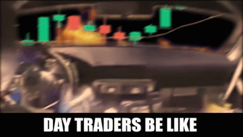 Гиф поздравление с днём трейдера на английском языке "Day traders be like".