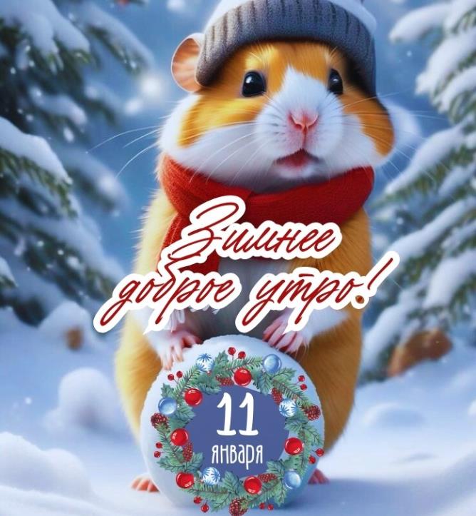 Смешная открытка с хомяком в шапке на утро 11 января.