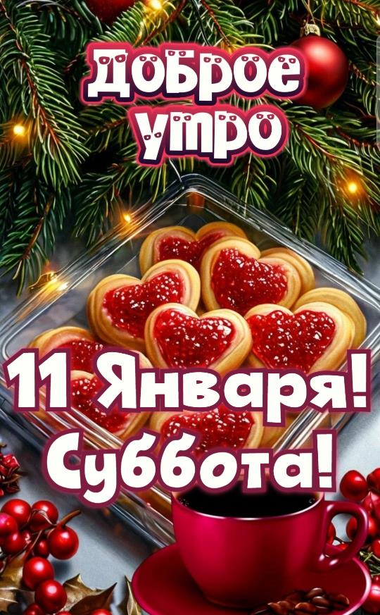 Новая красивая открытка с печеньками для пожелания доброго январского утра в субботу 11-го числа.