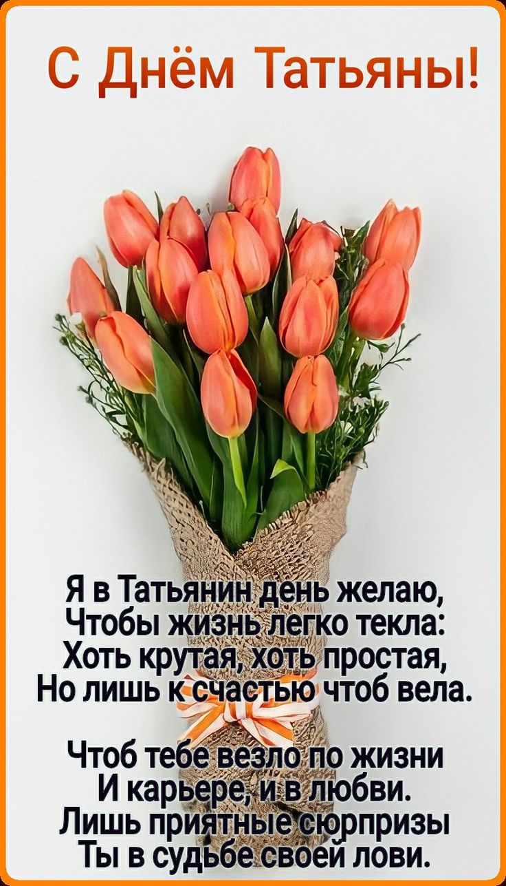 Нежный букет тюльпанов и стихи в Татьянин день - лучший подарок!