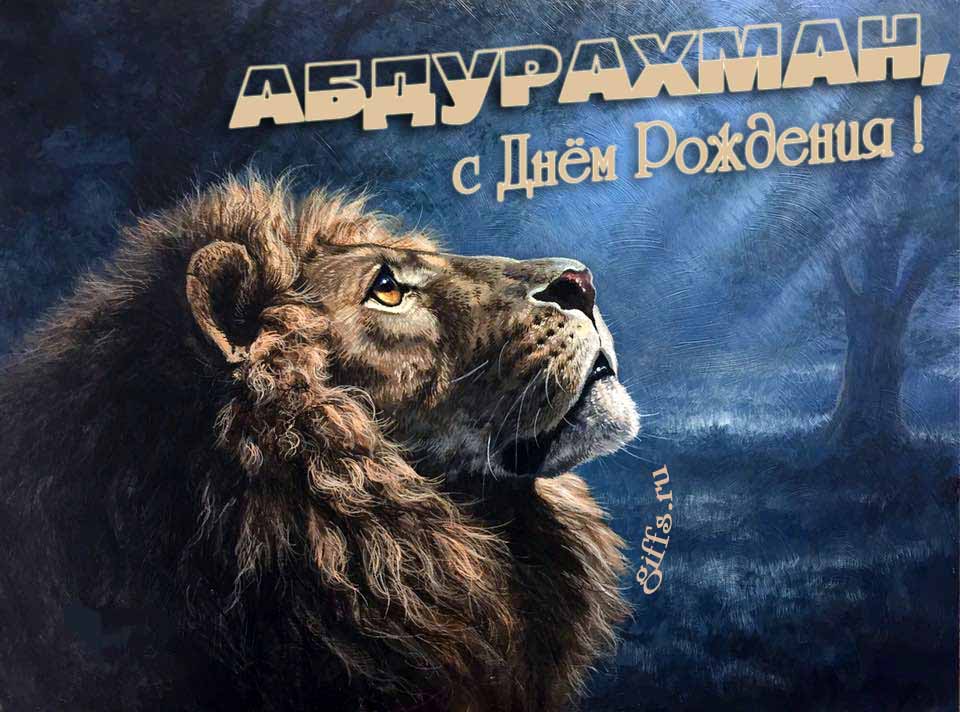 Крутая открытка со львом смотрящим на лунный свет и текстом "Абдурахманчик, с днём рождения!". Крутая открытка со львом смотрящим на лунный свет и текстом "Абдурахманчик, с днём рождения!".