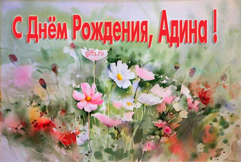 Стильная открытка с луговыми цветами в день рождения для Адины.