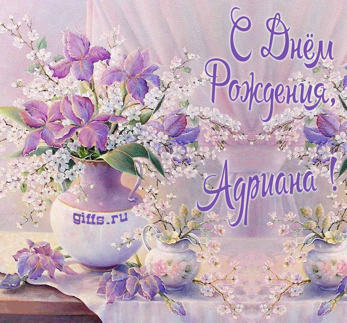 Нежная картинка с цветами и надписью "С днём рождения, Адриана!". Нежная картинка с цветами и надписью "С днём рождения, Адриана!".
