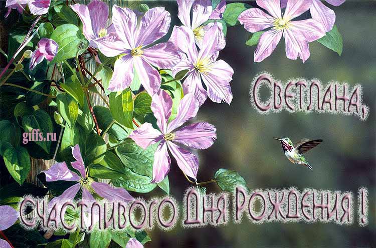 Летняя именная открытка с птичкой в цветах и надписью "Светлана, счастливого дня рождения!". Летняя именная открытка с птичкой в цветах и надписью "Светлана, счастливого дня рождения!".